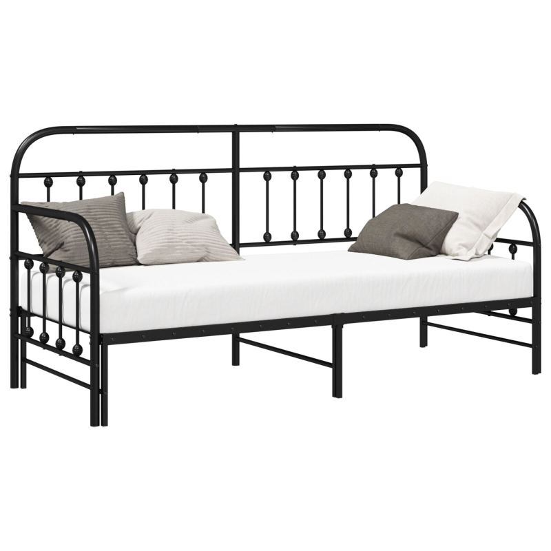 Tagesbettgestell mit Ausziehbett in Schwarz, 75x190 cm, aus Stahl