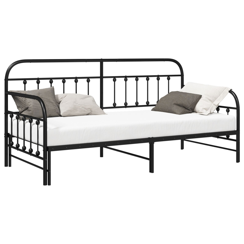 Tagesbettgestell mit Ausziehbett in Schwarz, 107x203 cm, aus Stahl
