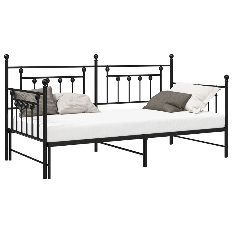 Tagesbettgestell mit Ausziehbett, schwarz, 100x190 cm, aus Stahl