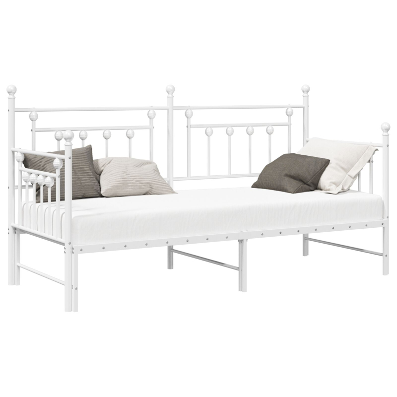 Tagesbett-Rahmen mit Ausziehbett Weiß 75x190 cm aus Stahl