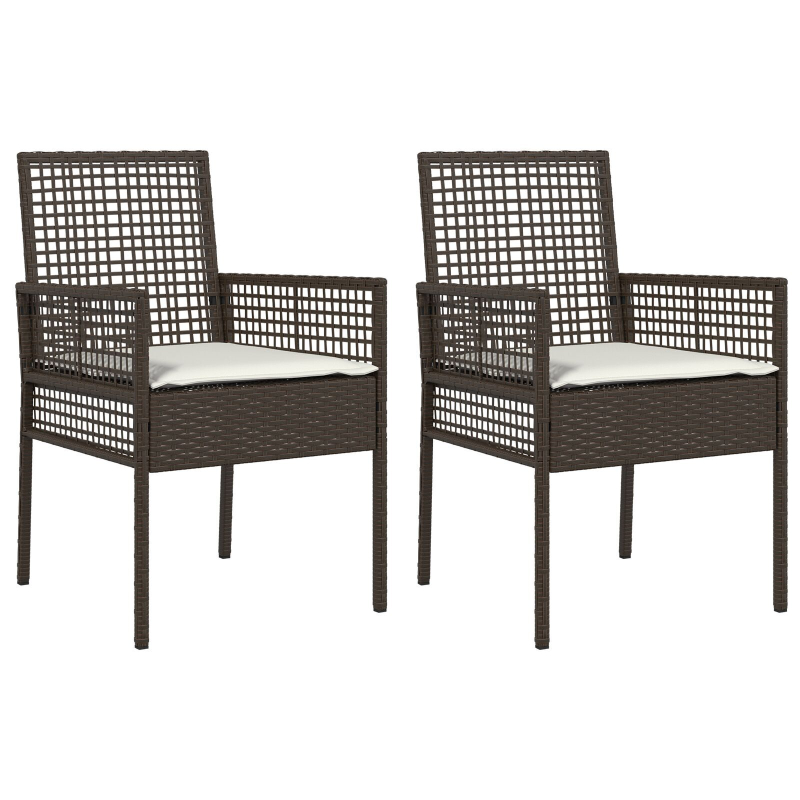 Gartenstühle 2 Stück mit Kissen Braun Poly-Rattan