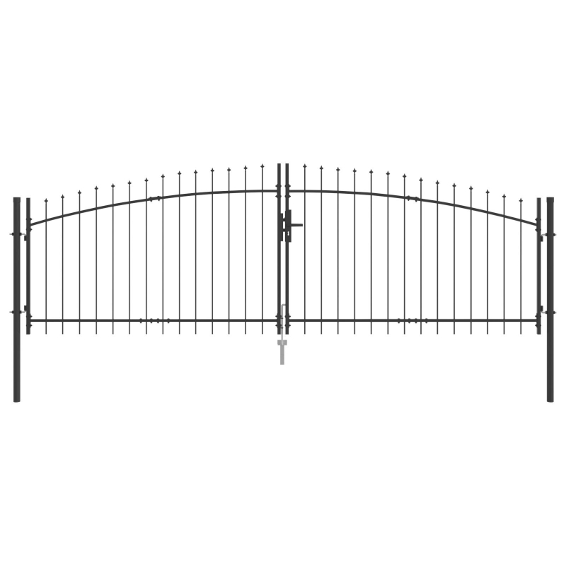 Gartentor mit Spear Top Doppelt schwenkbar Grau 100x400 cm Stahl