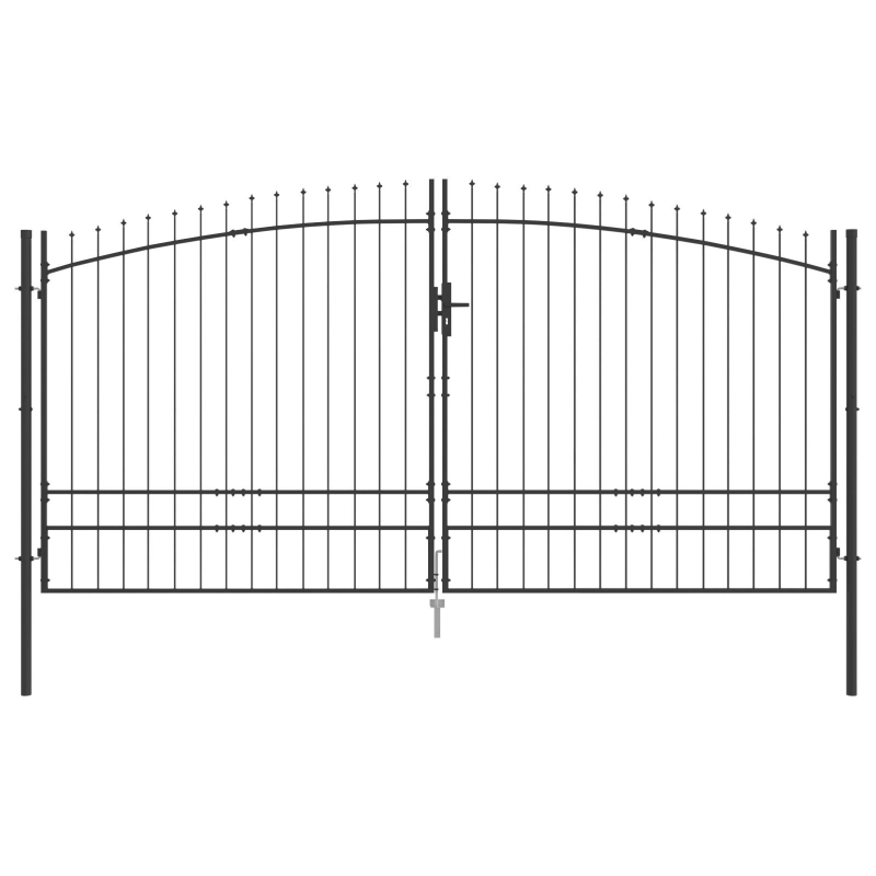 Gartentor mit Spear Top Doppelschwing Grau 200x400 cm Stahl