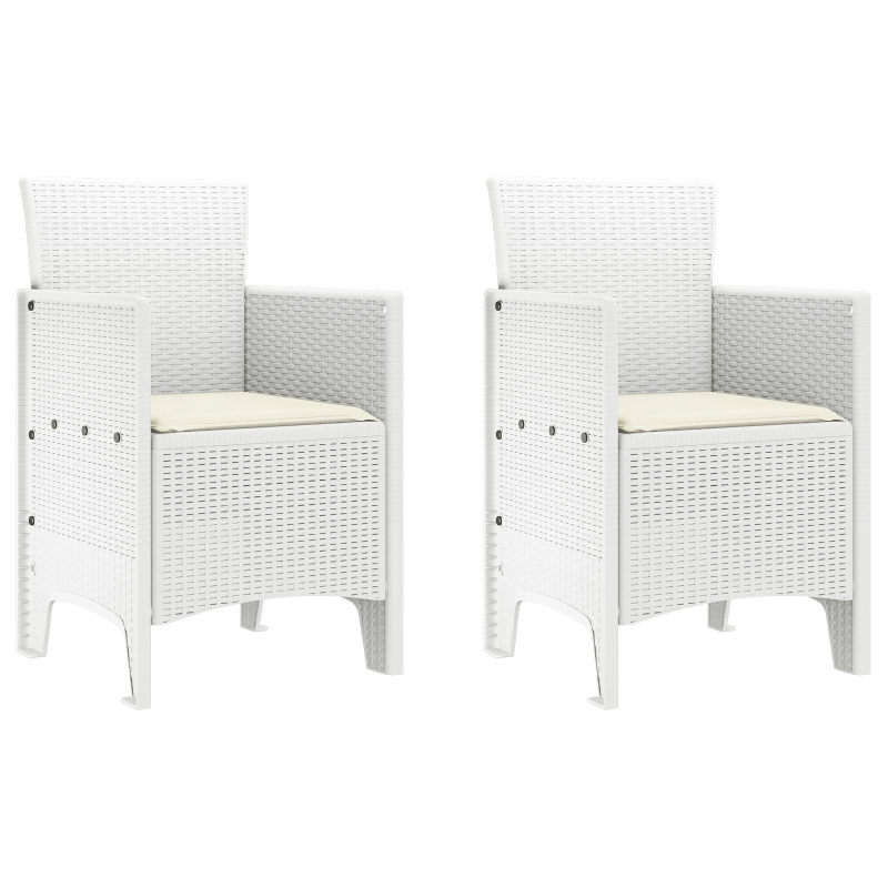 Gartenstühle mit Kissen 2 Stück Weiß Poly Rattan