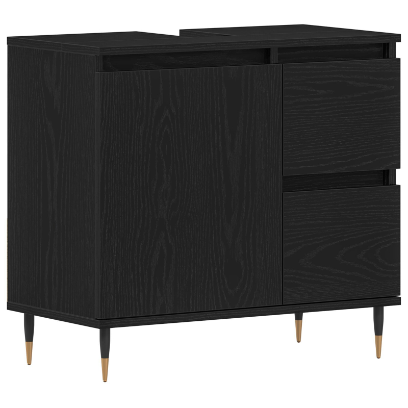 Badezimmer Waschbecken Schrank Schwarz Eiche 65x33x60 cm Engineered Wood
