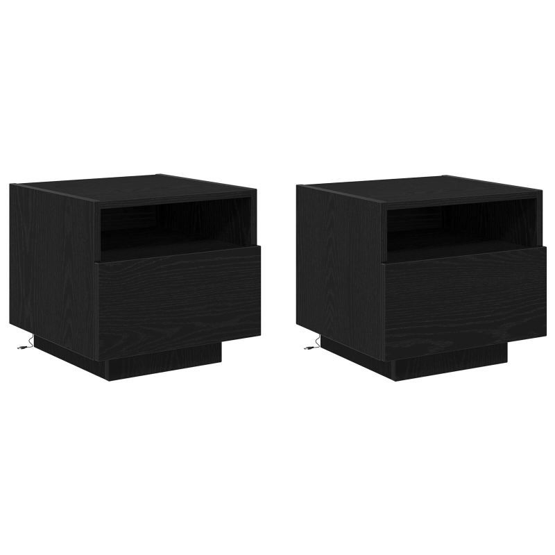 Nachttische mit LED-Lichtern 2 Stück Schwarz Eichenholz 40x39x37 cm