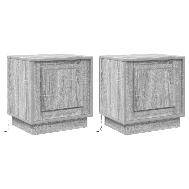 Nachttische mit LED-Lichtern 2 Stück Grau Sonoma 44x34,5x45 cm