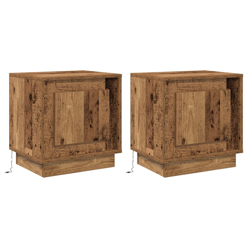 Nachttische mit LED-Lichtern 2 Stück Altholz 44x34,5x45 cm