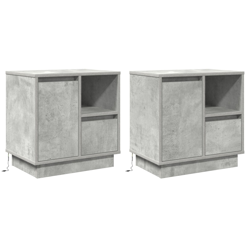 Nachttische mit LED 2 Stück Beton Grau 50x34,5x50 cm