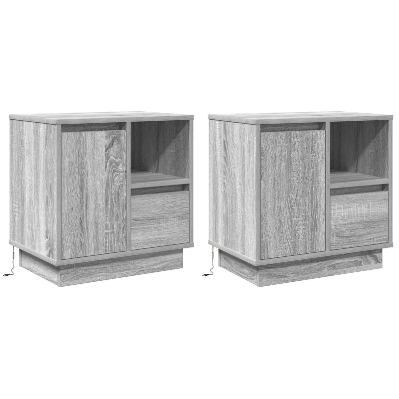 Nachttische mit LED 2 Stück Grau Sonoma 50x34,5x50 cm