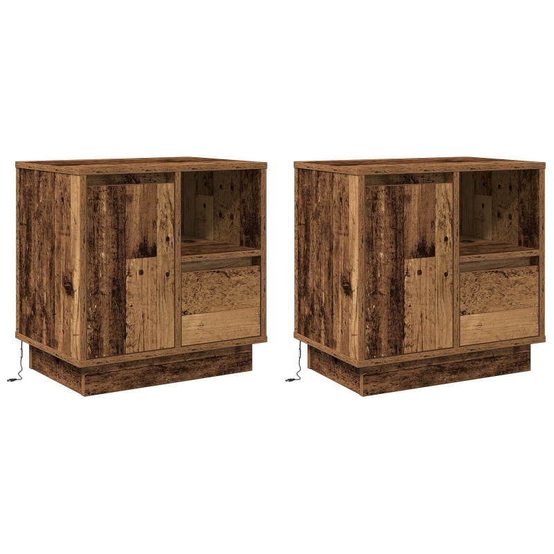 Nachttische mit LED 2er Set Altes Holz 50x34,5x50 cm