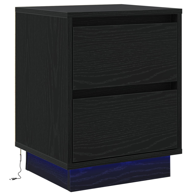 Nachttisch mit LED Lichtern Schwarz 39x34,5x50 cm