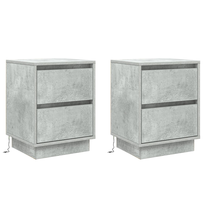 Nachttische mit LED-Lichtern 2 Stück Beton Grau 39x34.5x50 cm