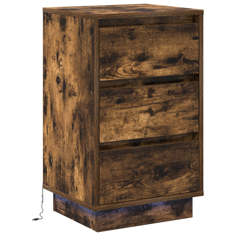 Nachttisch mit LED Geräuchert Eiche 39x34.5x65 cm Werkstoff Holz