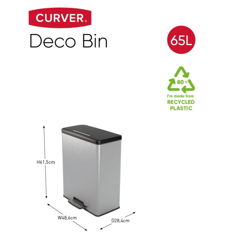 Curver Tretmülleimer Deco 65 L Silbern