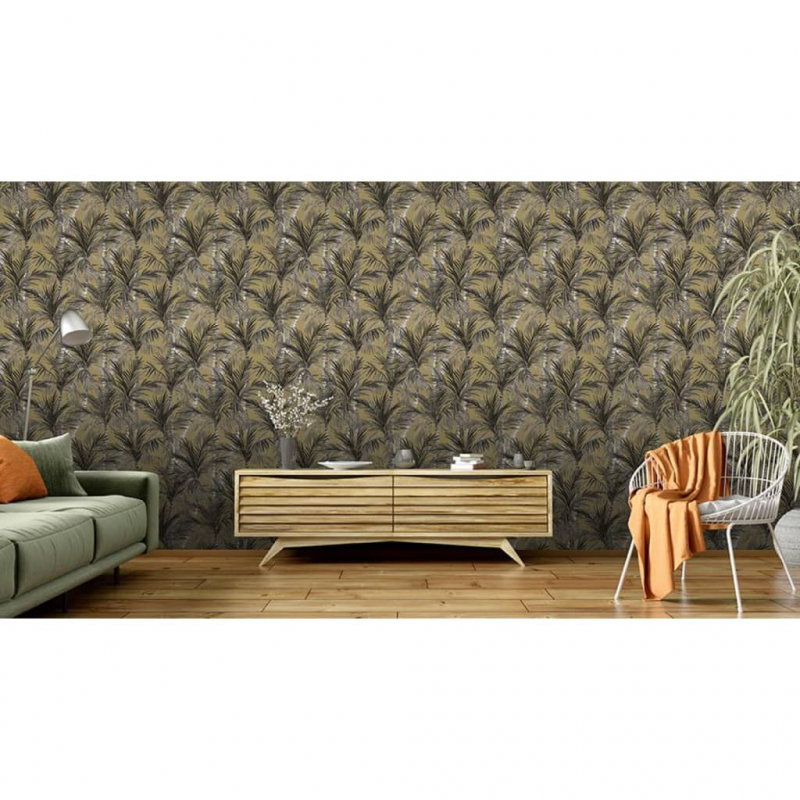 DUTCH WALLCOVERINGS Tapete Palm Trees Golden und Schwarz