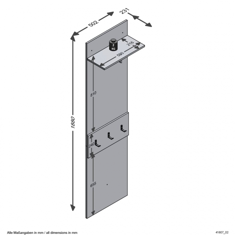 FMD Wandgarderobe mit Ablage 50x23x188 cm Matera & Artisan-Eiche