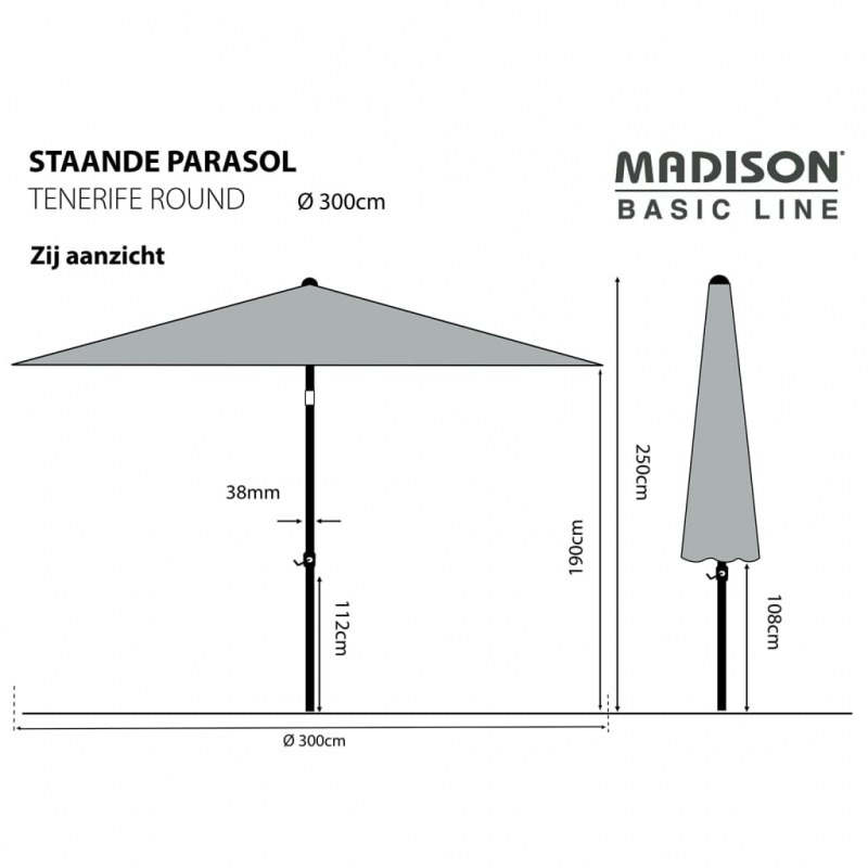 Madison Sonnenschirm Tenerife 300 cm Rund Apfelgrün