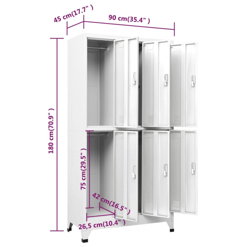 Schließfachschrank mit 6 Fächern Stahl 90x45x180 cm Grau