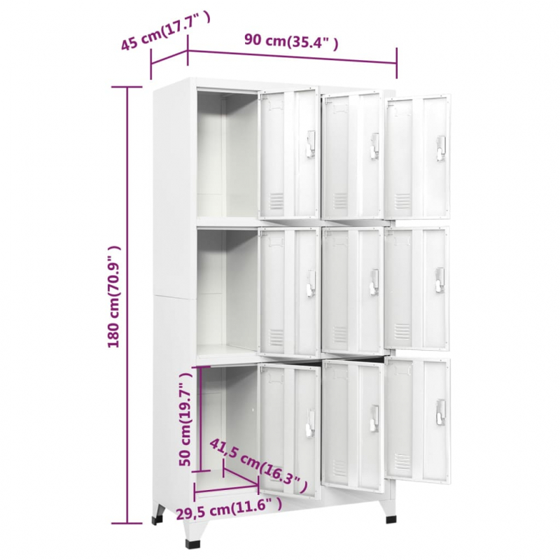 Schließfachschrank mit 9 Fächern Stahl 90x45x180 cm Grau