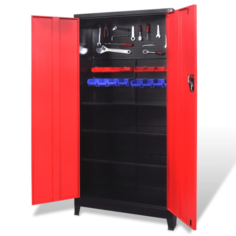 Werkzeugschrank mit 2 Türen Stahl 90x40x180 cm Schwarz/Rot