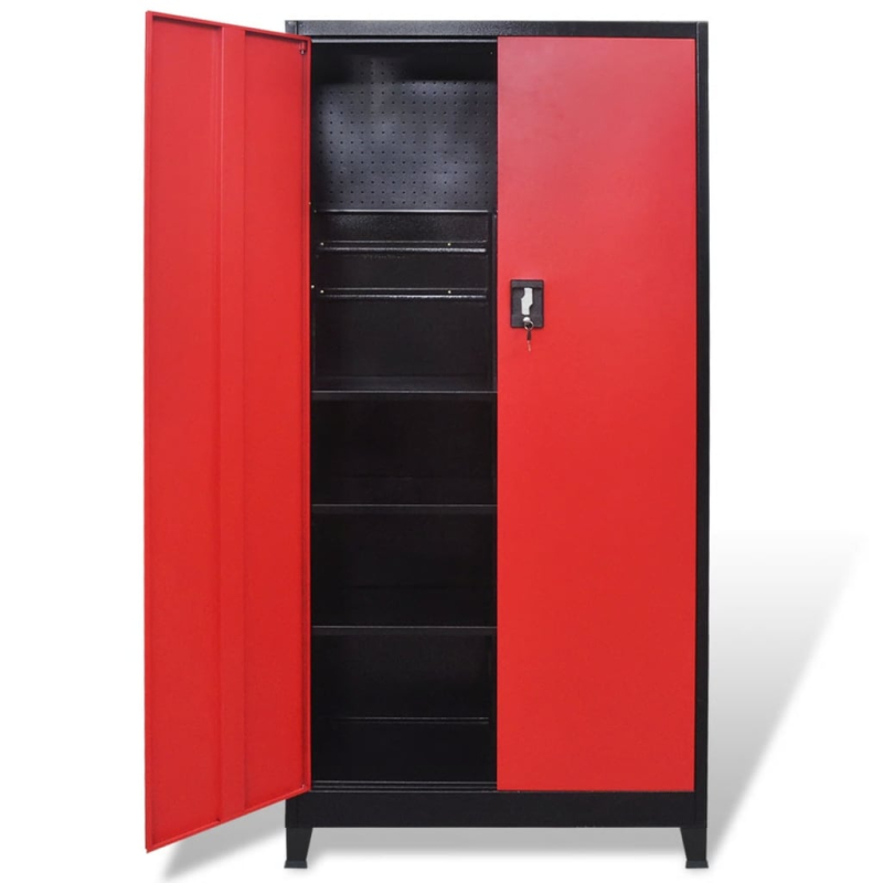 Werkzeugschrank mit 2 Türen Stahl 90x40x180 cm Schwarz/Rot