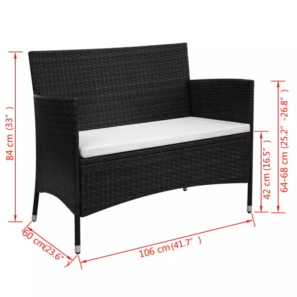 Gartenbank 90 cm Poly Rattan Schwarz