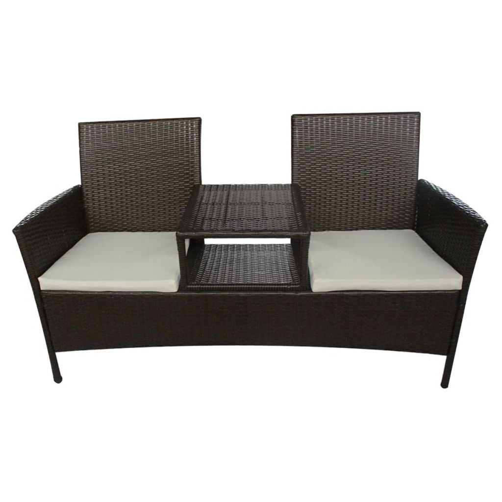 2-Sitzer-Gartensofa mit Teetisch Poly Rattan Braun