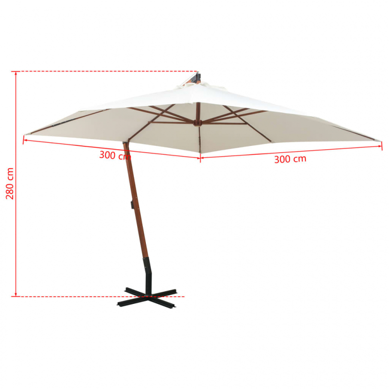 Ampelschirm 300x300 cm Holzmast Weiß