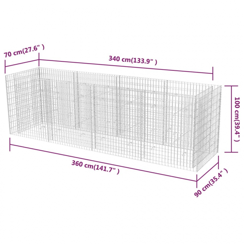 Gabionen-Hochbeet Stahl 360×90×100 cm