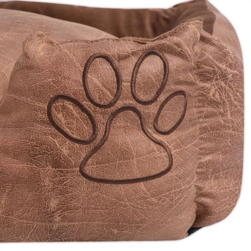 Hundebett mit Kissen PU Kunstleder Größe L Beige