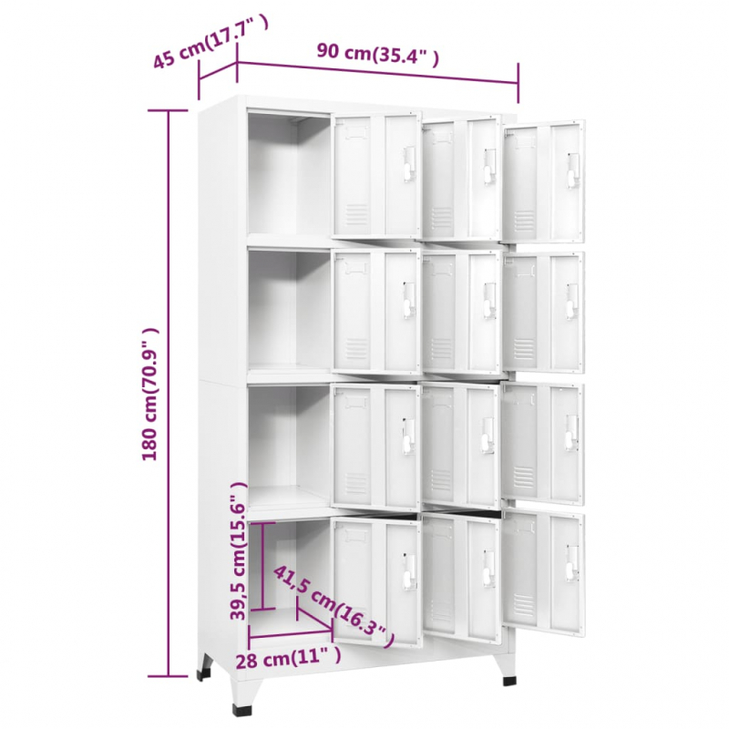 Schließfachschrank mit 12 Fächern 90x45x180 cm