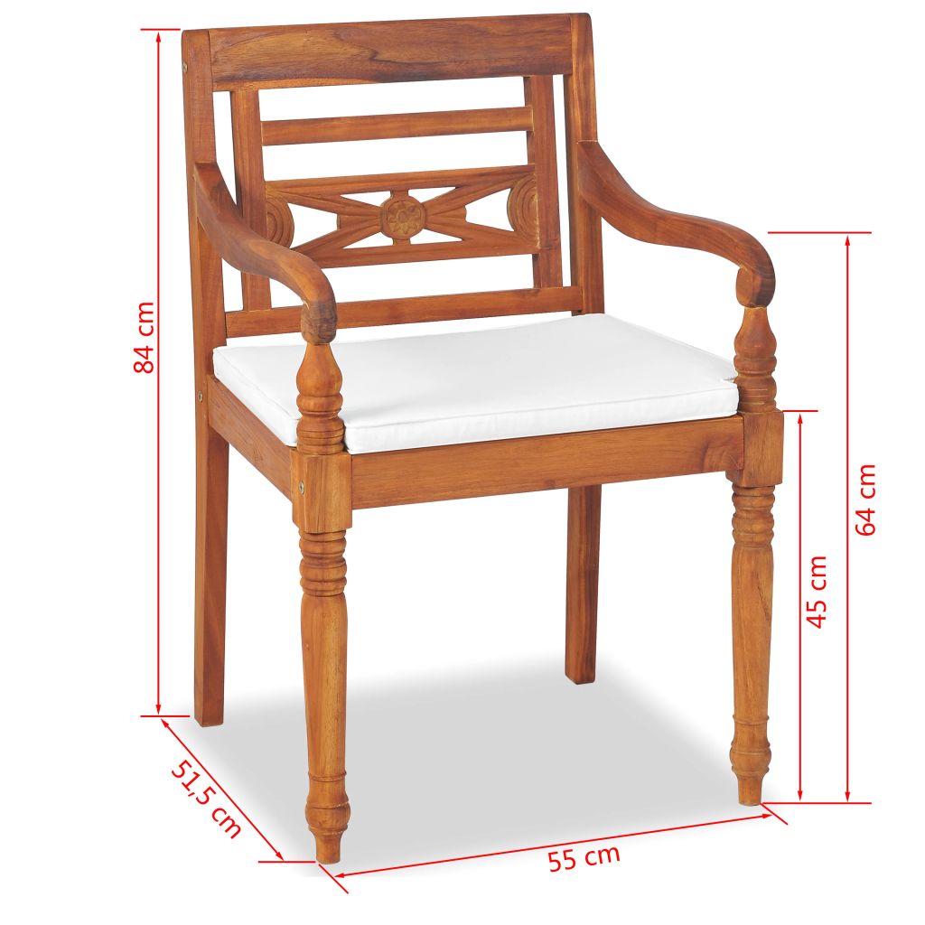 Batavia-Stühle 2 Stk. mit Polstern Massivholz Teak