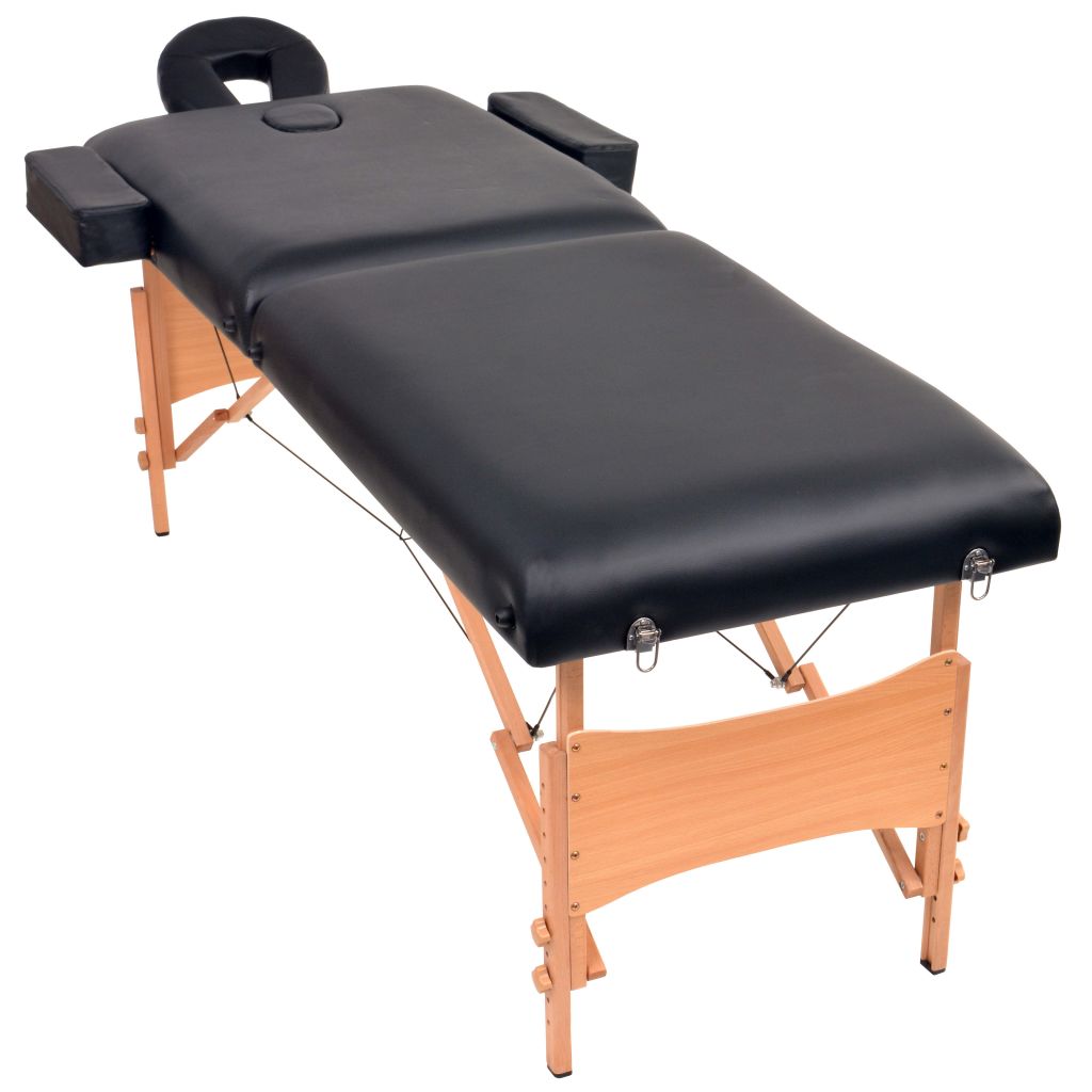 Massageliege 2 Zonen Tragbar mit Hocker 10 cm Polster Schwarz