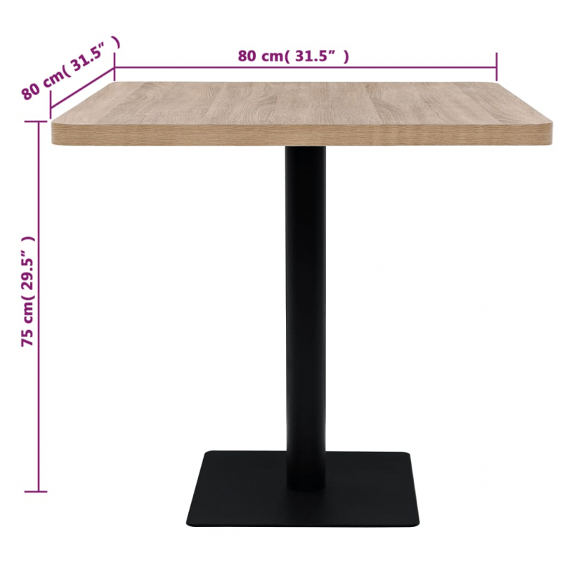 Bistrotisch MDF und Stahl Quadratisch 80x80x75 cm Eichenoptik