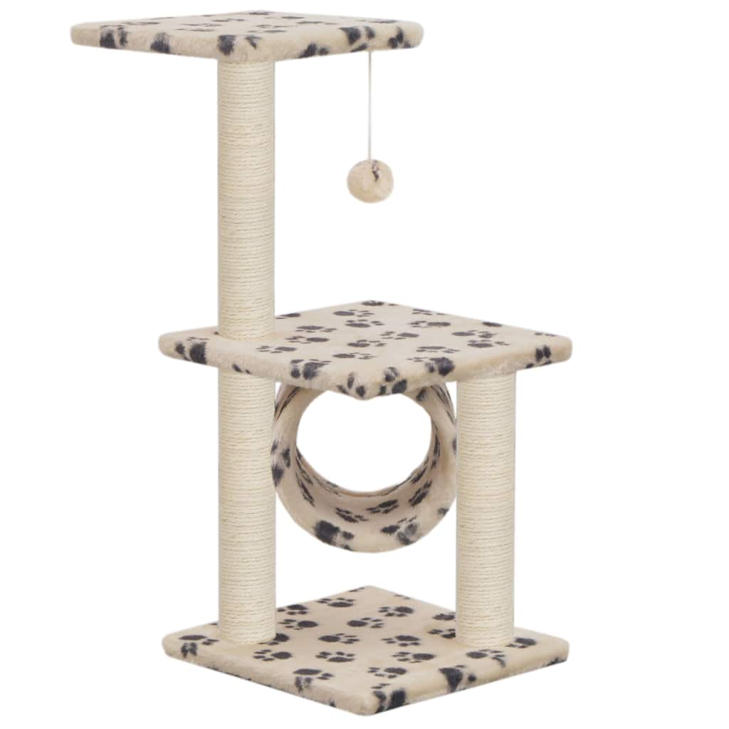 Katzen-Kratzbaum Sisal 65 cm Beige Pfoten-Aufdruck