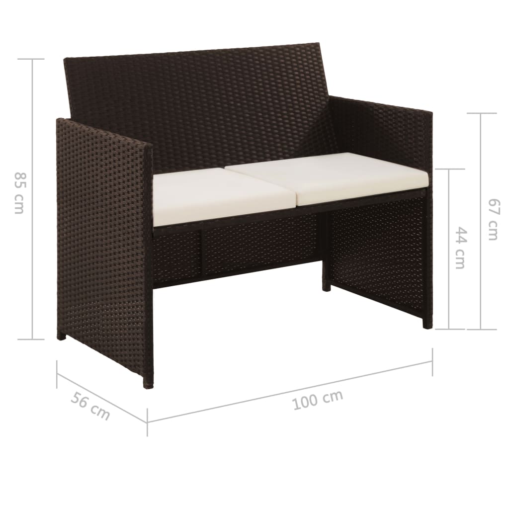 2-Sitzer-Gartensofa mit Polstern Braun Poly Rattan