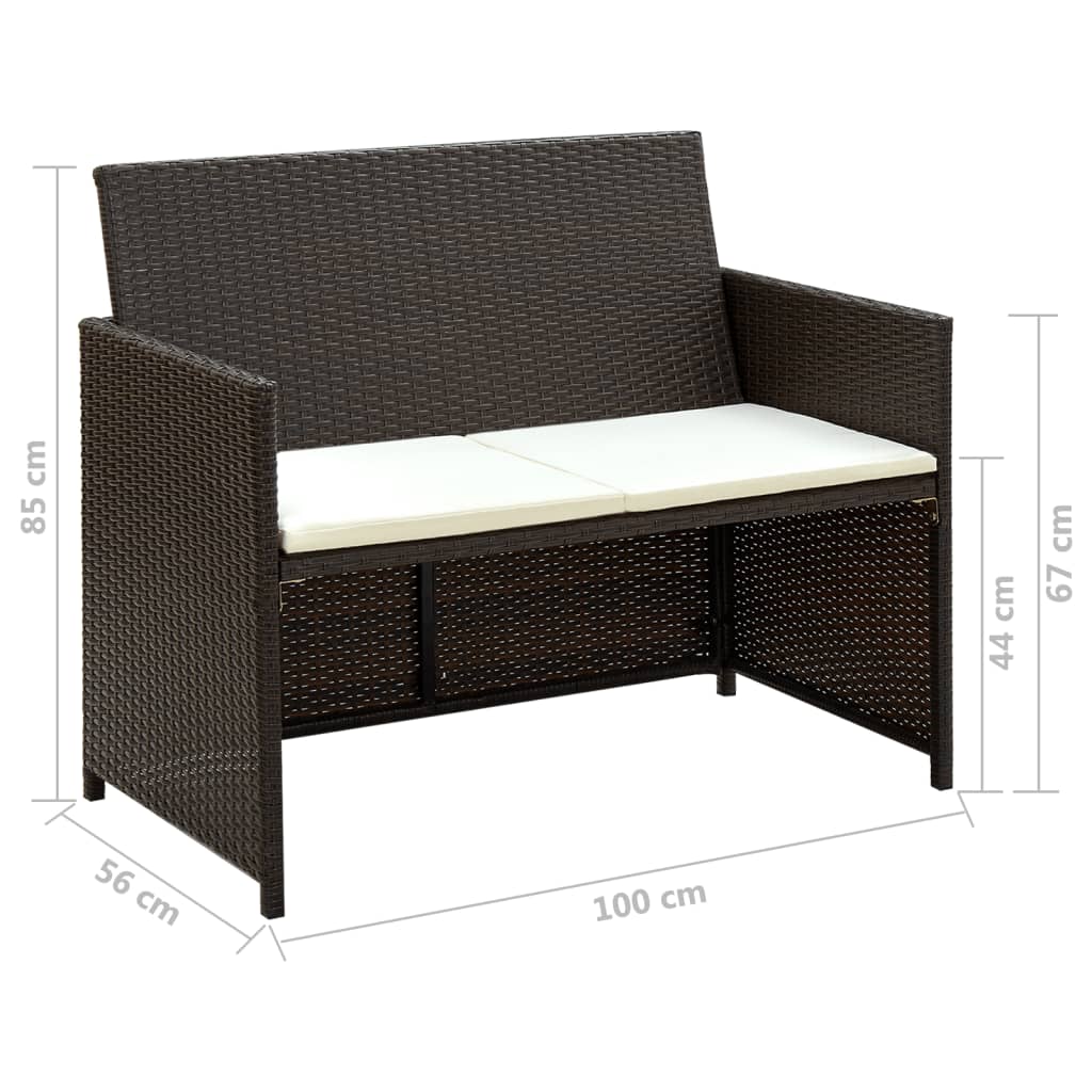 2-Sitzer-Gartensofa mit Polstern Braun Poly Rattan