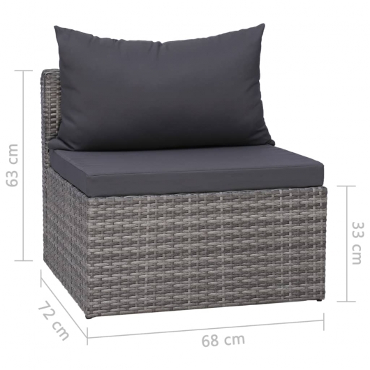 3-tlg. Garten-Sofagarnitur mit Kissen Grau Poly Rattan