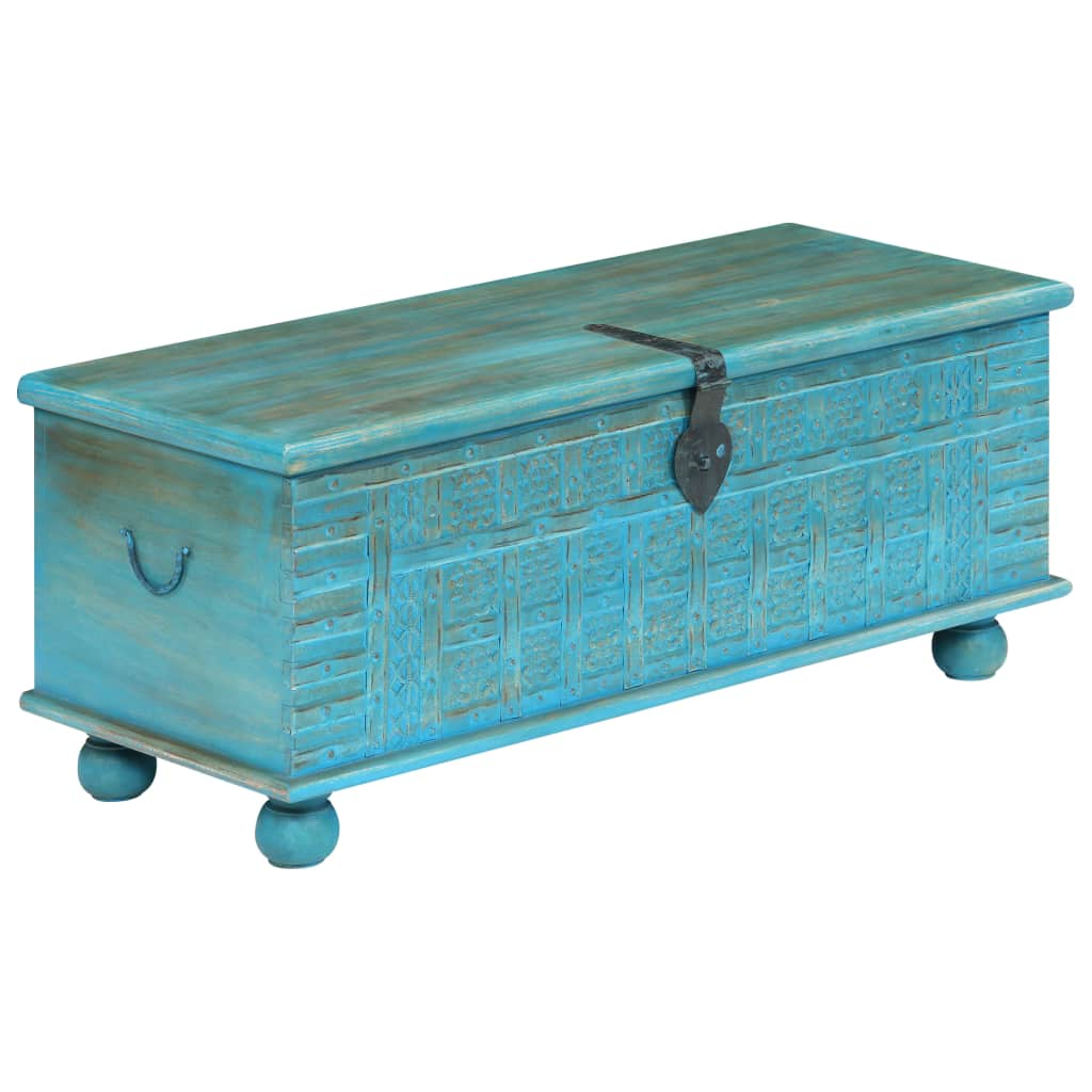 Aufbewahrungstruhe Massivholz Mango Blau 100x40x41 cm