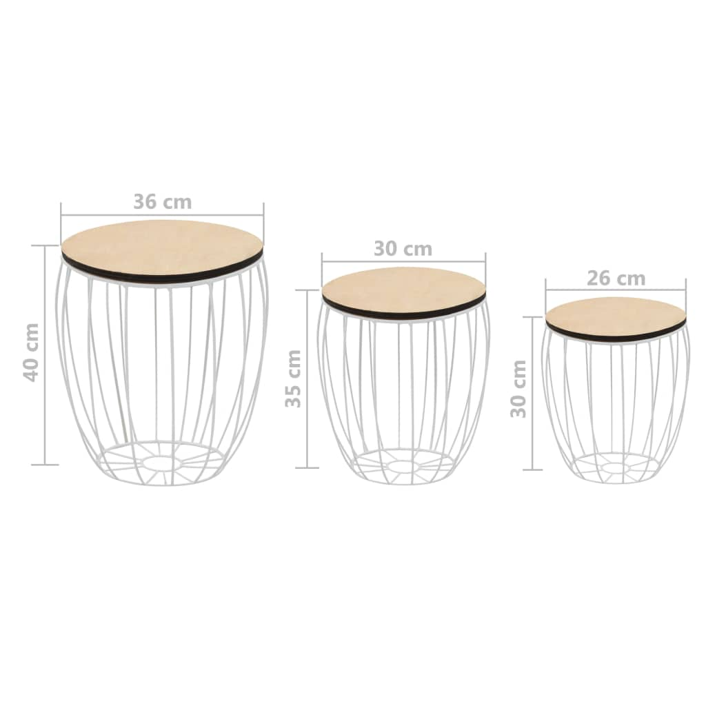 3-tlg. Couchtisch-Set Pappel-Sperrholz Eisen