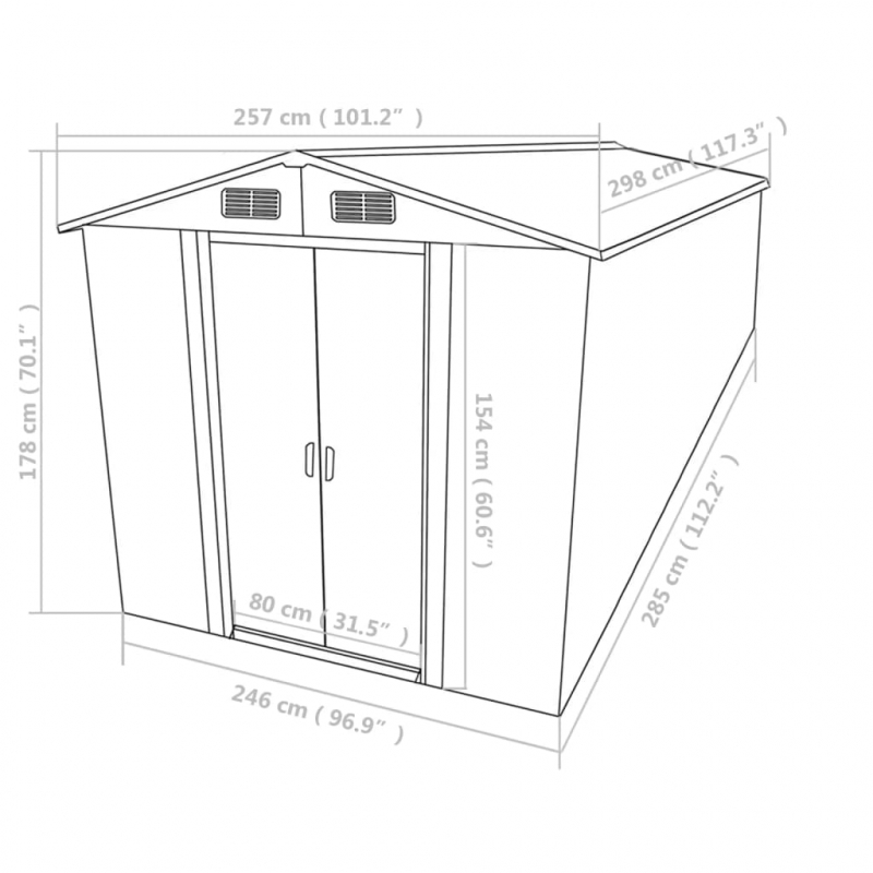 Gartenhaus 257x298x178 cm Metall Grau