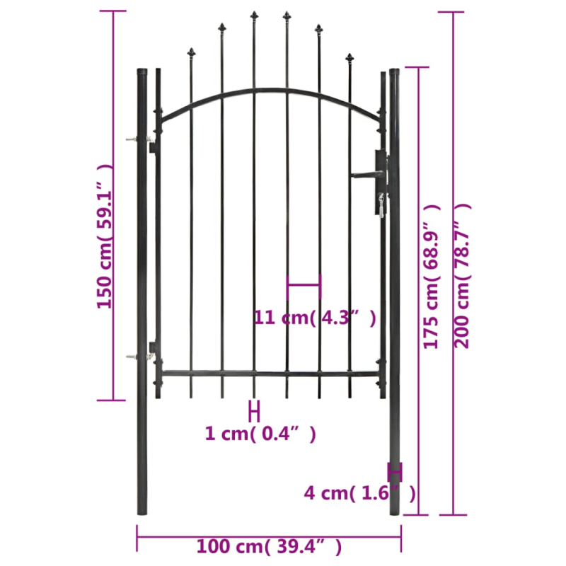 Gartentor Stahl 1 x 2 m Schwarz