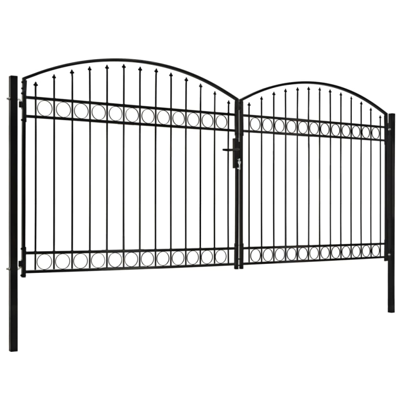 Zauntor Doppelflügel Gewölbte Spitze Stahl 400 x 200 cm Schwarz