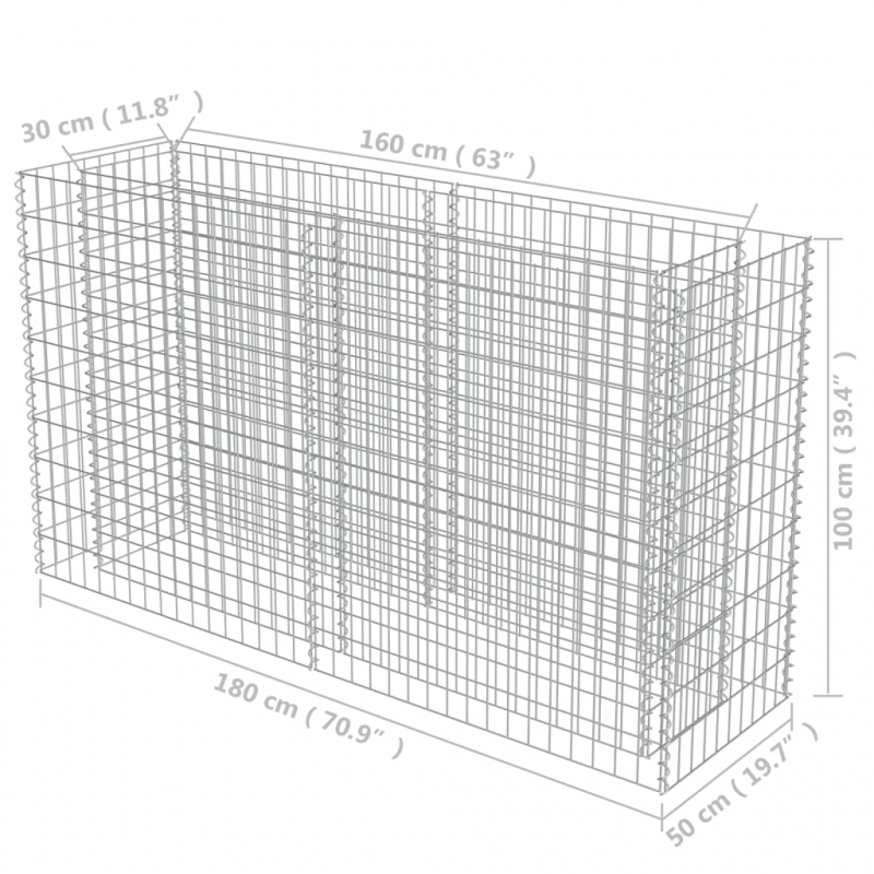 Gabionen-Hochbeet Verzinkter Stahl 180×50×100 cm