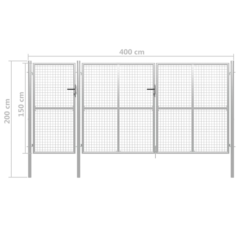 Gartentor Stahl 400 x 150 cm Silbern
