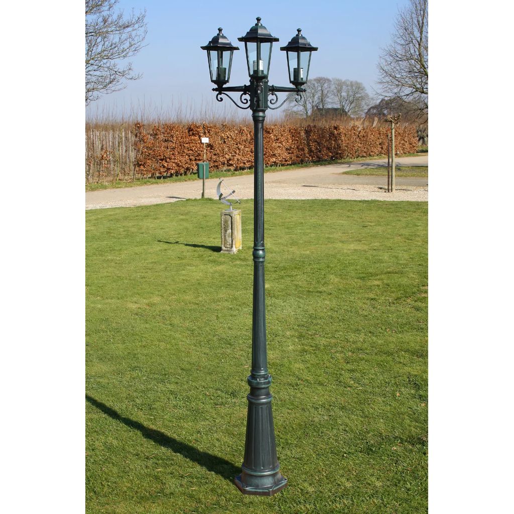 Gartenlaterne 3-flammig 215 cm Dunkelgrün/Schwarz Aluminium