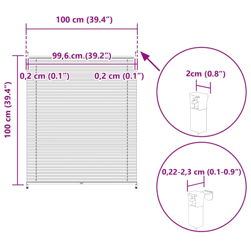 Verdunklungsplissee 100x100 cm Weiß