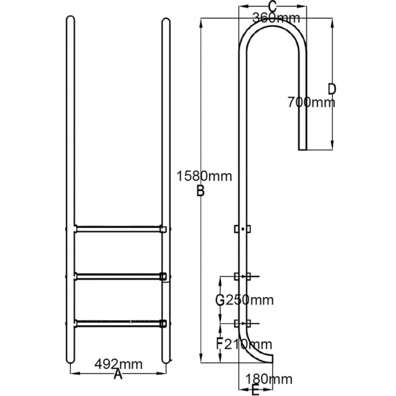 Pool-Leiter 3 Stufen 120 cm Edelstahl 304