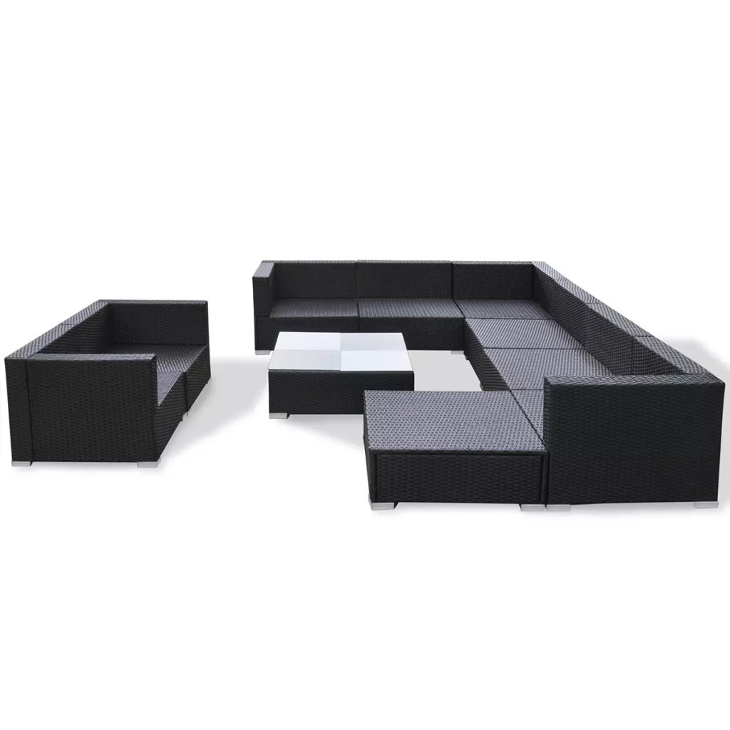 10-tlg. Garten-Lounge-Set mit Auflagen Poly Rattan Schwarz